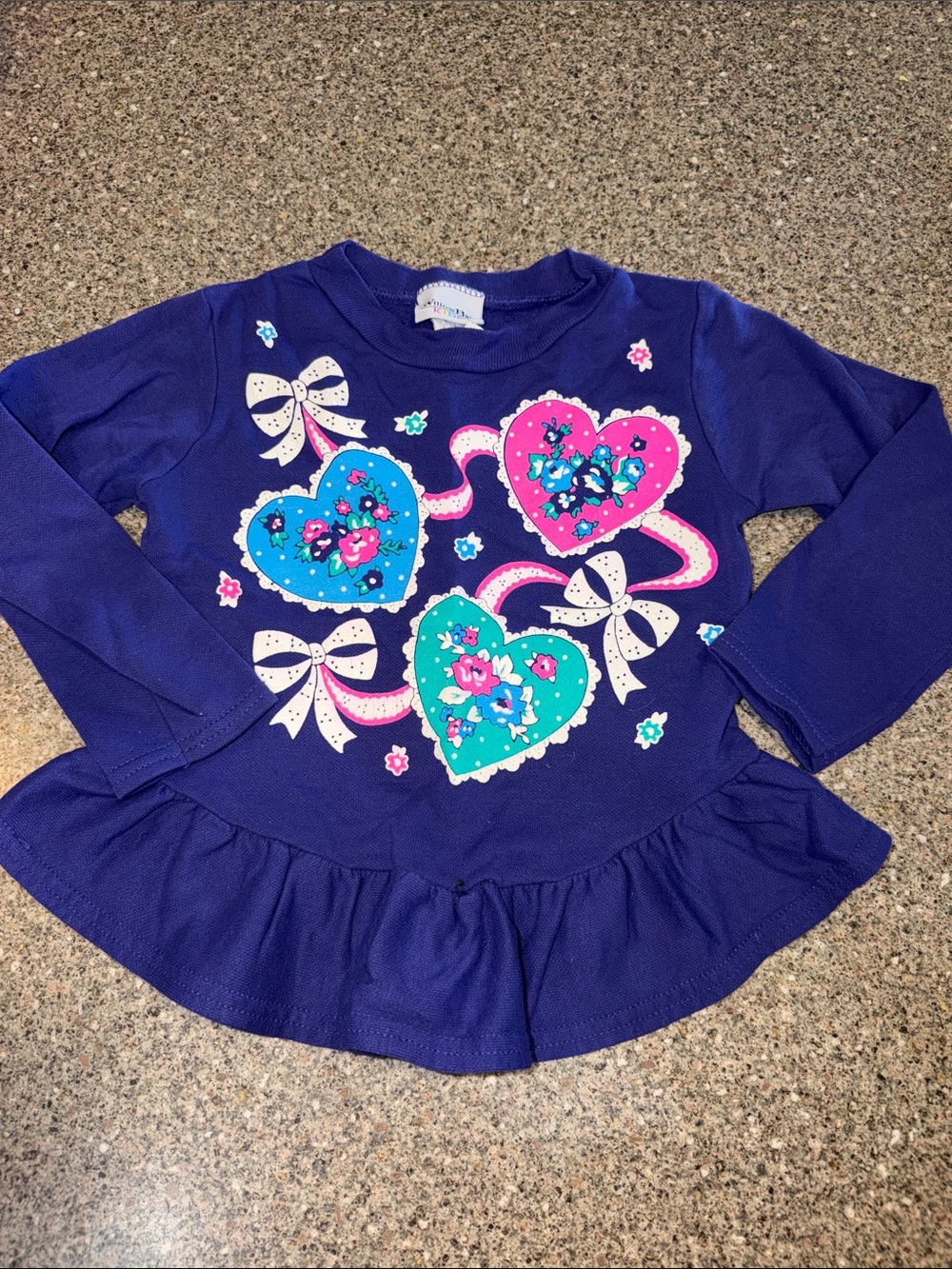Willow Bay vintage y2k Girls' Navy Heart & Bow Peplum Top
